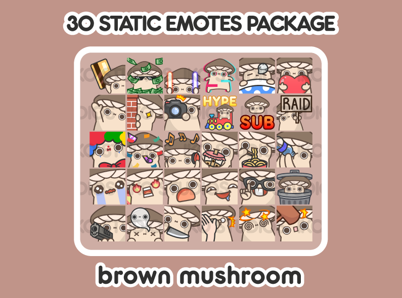 Brown Mushroom Mega Static Emote Bundle