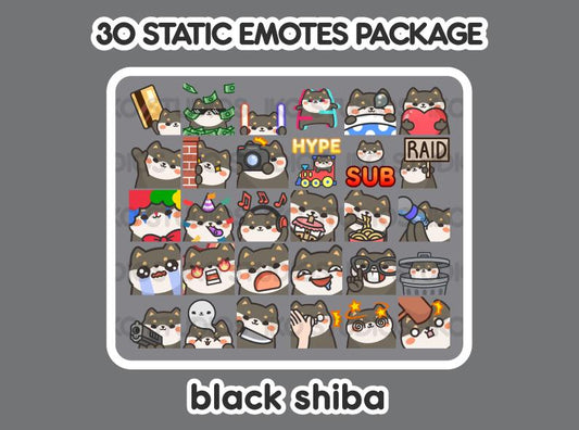 Black Shiba Mega Static Emote Bundle